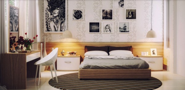 Feminine artwork and delicate modern furnishings fill this girl's bedroom.