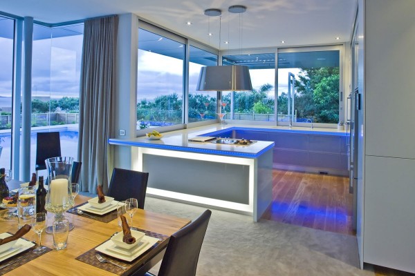 grey and blue modern kitchen