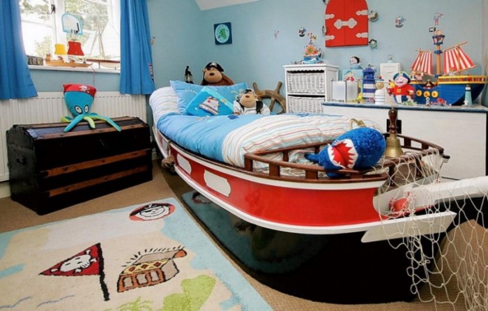 high seas and pirate theme boys bedroom red and blue