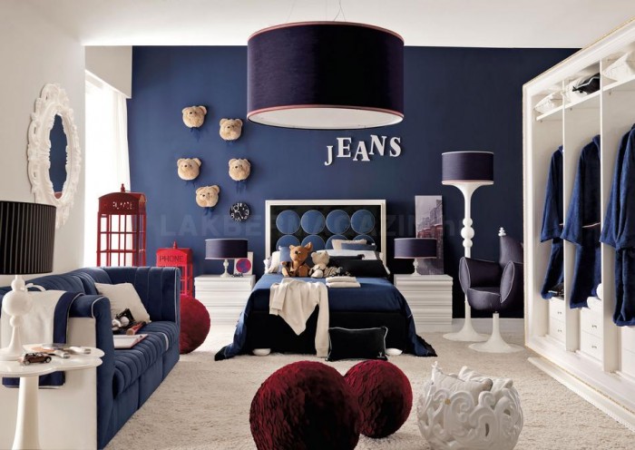 red white and blue denim themed boys room