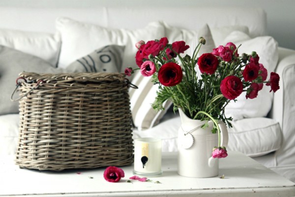 vintage white living with crimson floral display