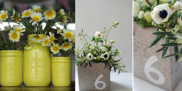 white floral collections in yellow recycled vintage jars