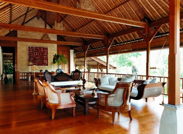 Como Shambhala Estate Bali- guest lounge in traditional balinese pavilion