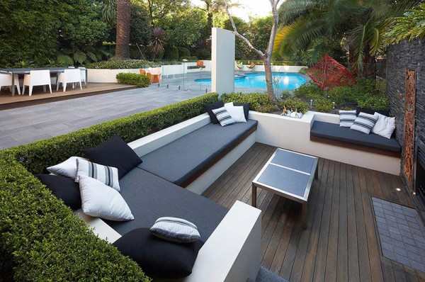 Outdoor Living with Sunken Lounge- views to pool and surrounding greenery
