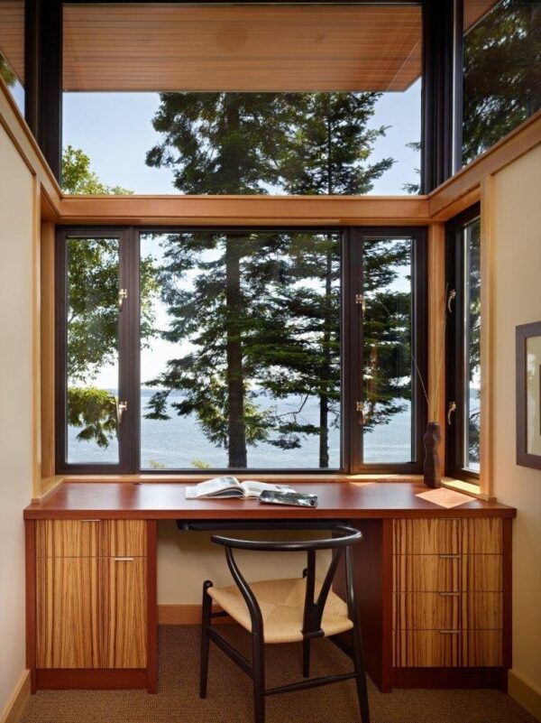 SV Design- wooden workspace with treeline views