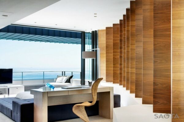 Saota- wood panelled office with ocean views