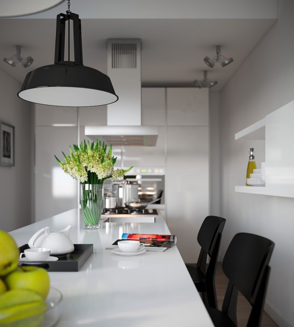 Triple D- Modern Monochrome Green Apartment kitchen dining range