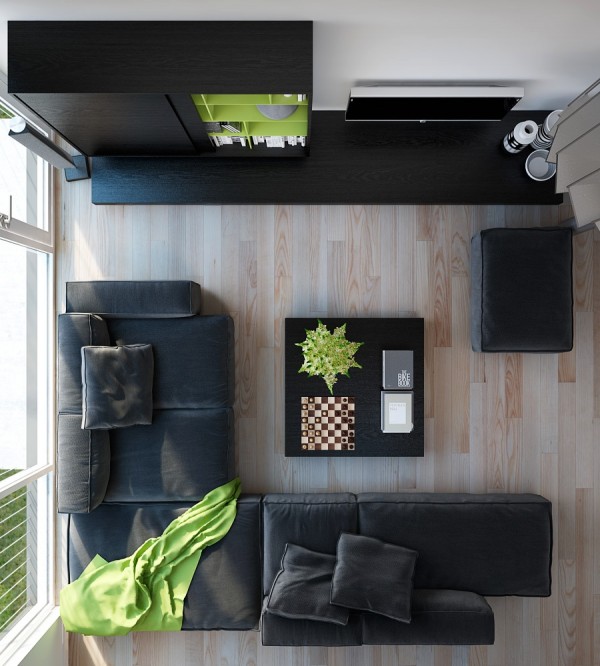 Triple D- Modern Monochrome Green Apartment leather living wood flooring