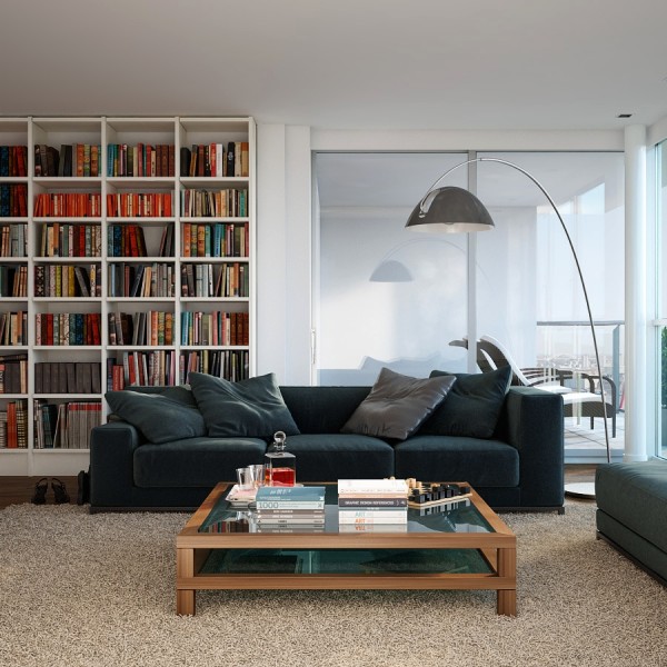 This space is defined by its dimensions in more than the literal sense. Once again, a preference for cubic storage is evident in shelving and this choice is a reflection of the space itself: the overarching floor lamp, the only element that stands in contrast to an indisputably angular approach to composition.