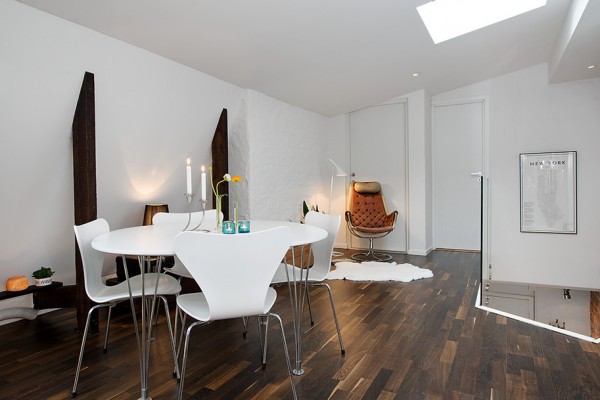 f Urban Apartment with Terrrace- white casual dining on dark hardwood floors