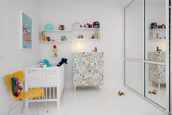 l Urban Apartment with Terrrace- white canvas with bright accessories mirrored nursery