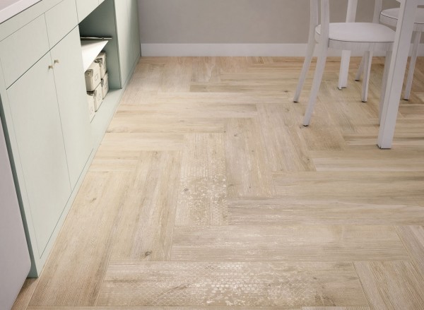 light wooden tiled kitchen floor white