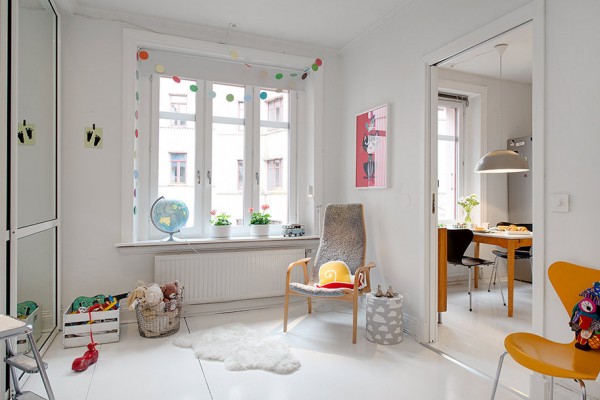 m Urban Apartment with Terrrace- white canvas with bright accessories nursery: play room