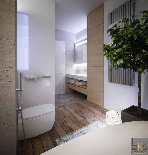 Leks Architects Kiev Apartment- elemental bathroom with living accessories and modern fixtures
