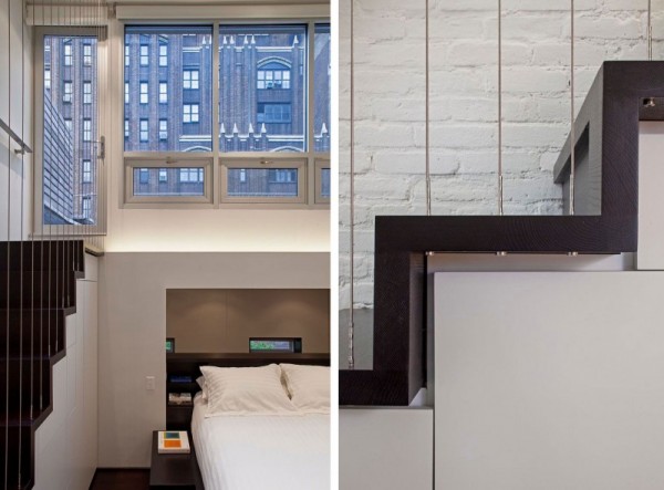 Manhattan-Micro-Loft- cantilevered bedroom staircase to rooftop