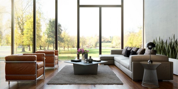 Sharben3D- neutral living with windowed wall of oriental lines