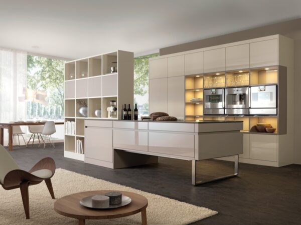 cream kitchen storage with lighting