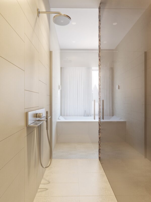 modern neutral master bathroom 5