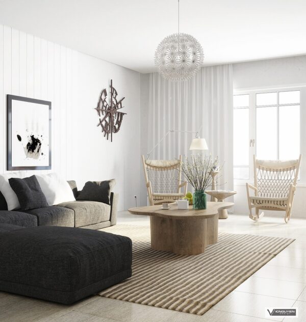 monochrome lounge with light wooden accents monochrome lounge with light wooden accents