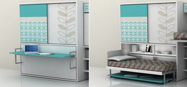 This is a terrific multipurpose unit for teens. A twin bed folds easily out of the wall from above the computer desk.