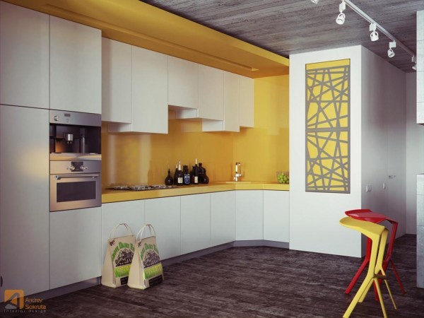 bold yellow backsplash design