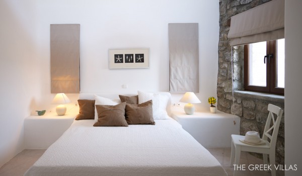 white bedroom stone wall