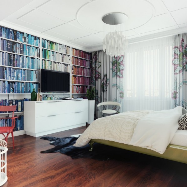 color coordinated book shelf