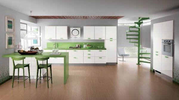 green accent color kitchen