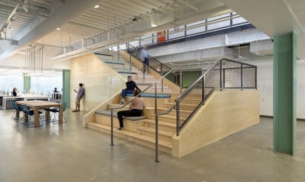 casual meeting space stairwell benches