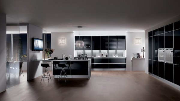 sleek black contemporary kitchen