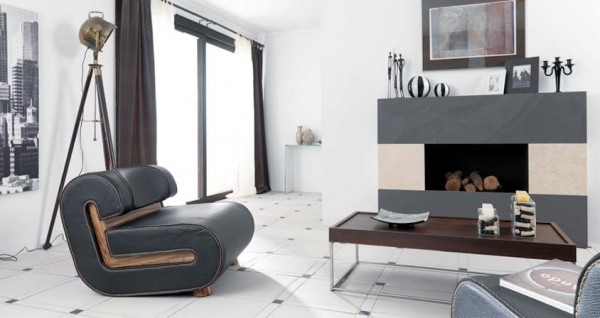 This living room has a unique tile pattern in the flooring which adds interest to the space.