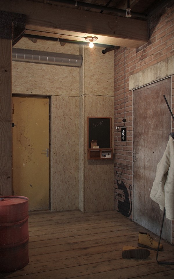 Wood covers the floors and walls for a bit of nature in this highly man-made space. The bare wood walls give this highly polished apartment a slightly unfinished feeling. Perhaps a reminder from the designer that bachelorhood may be comfortable, but should also be temporary.