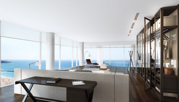 Floor-to-ceiling windows offer spectacular views of the Mediterranean on one side and the city itself on the other. Open floor plans mean these views translate easily from dining area to kitchen to airy and bright bathroom. The larger apartments also feature a lofted area that overlooks the living area below.