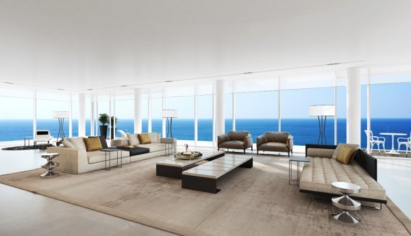 Simple furniture that is low to the ground takes inspiration from modern design as well as Asian culture. Its simplicity gives the entire space a more serene atmosphere. Hardwood floors covered in geometrically-patterned rugs give residents and easy way to freshen and brighten the apartment without construction or great expense.