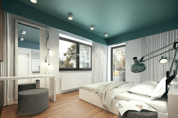 The single bedroom brings in natural elements with wood floors, a sea green ceiling, and granite end tables. A private entrance opens up onto a deck for a calming morning coffee.