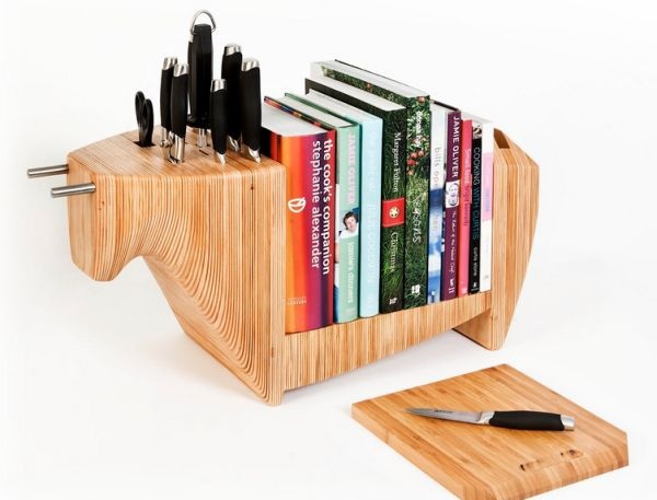 Keep cookbooks organized while also protecting your knives and having a cutting board handy. This bull shelf is a multipurpose accessory that would be at home in any kitchen, if not in a china shop.