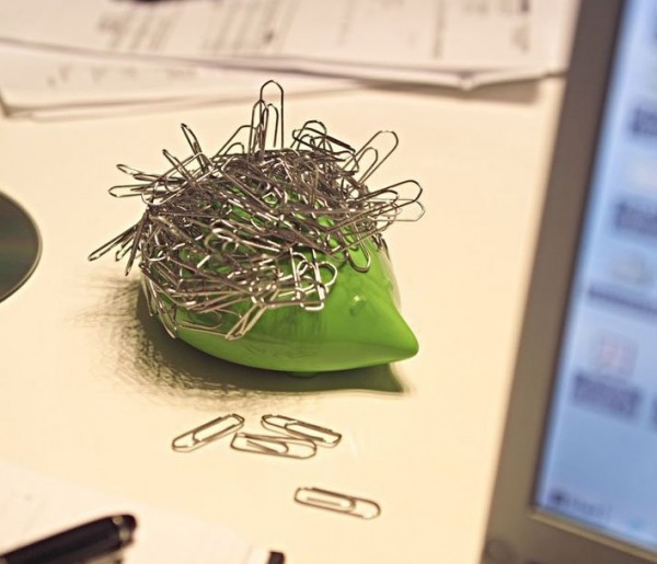 Instead of letting paperclips scatter across your desk, use them to give this poor porcupine some spines of his own. Magnets keep the clips ready for use, but all in one place while his little face keeps you smiling.
