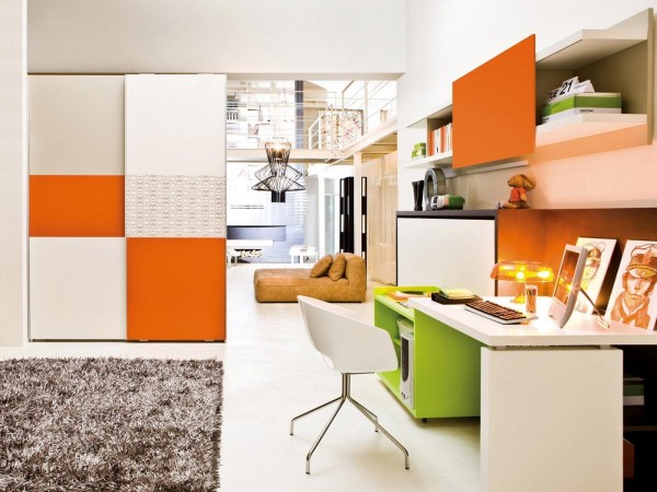 This creative office area is colorful and bright, perfect for sparking the next great idea.