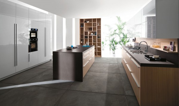 concrete floor kitchen 600x356 Chia sẻ cách tân trong thiết kế nhà bếp hiện đại theo phong cách Italia