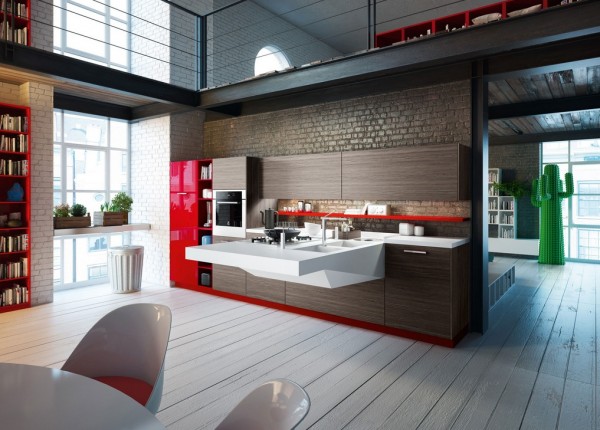 floating kitchen counter 600x430 Chia sẻ cách tân trong thiết kế nhà bếp hiện đại theo phong cách Italia