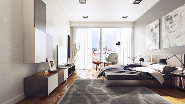 gray urban bedroom