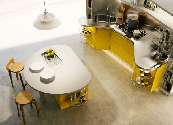 round kitchen island 600x432 Chia sẻ cách tân trong thiết kế nhà bếp hiện đại theo phong cách Italia
