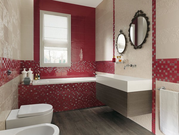 Red cream bathroom design