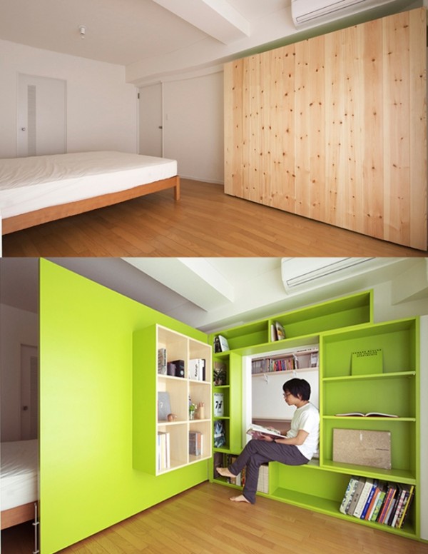 This amazing room divider actually hides an entire room away. Just fold in the wall and create a perfect cozy reading nook. Fold it away for sleep without distraction.