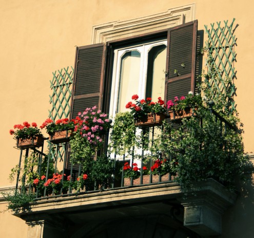 balcony with flowers