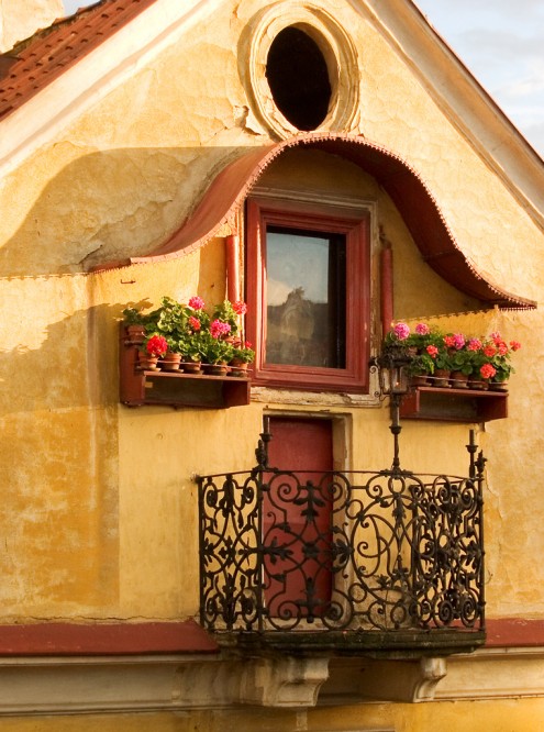 balcony with flowers