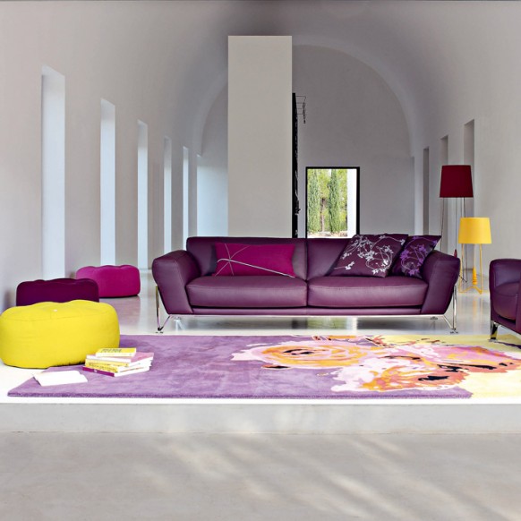 modern purple yellow living room