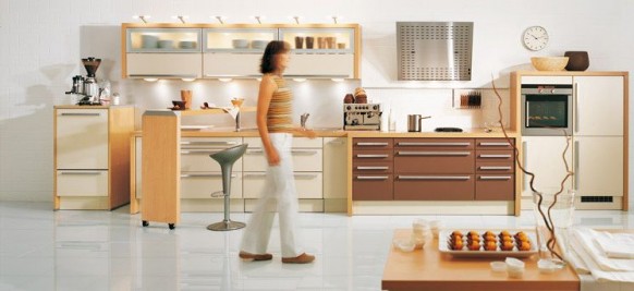 white and brown kitchen