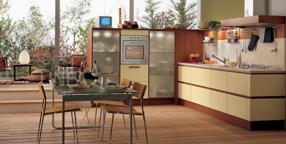 yellow brown kitchen