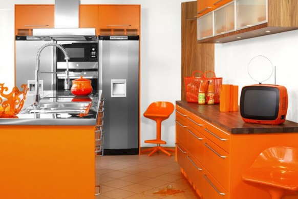 modular orange kitchen arrangement